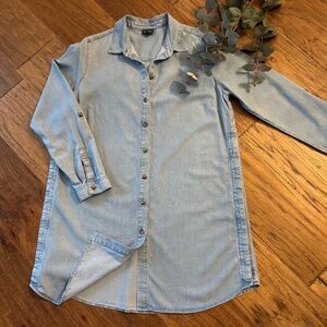 J. Jill Blue Denim Chambray Long Sleeve  Side Buttons Tunic Top Women's Size S